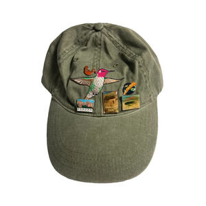 Montezuma Castle green hat embroidered bird and 5 pins
